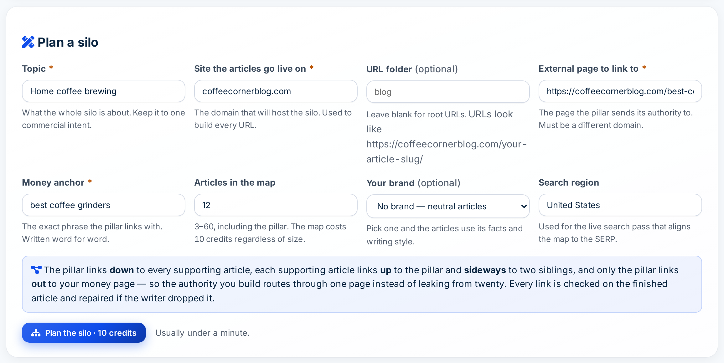 Autoblogging.ai programmatic SEO silo planner