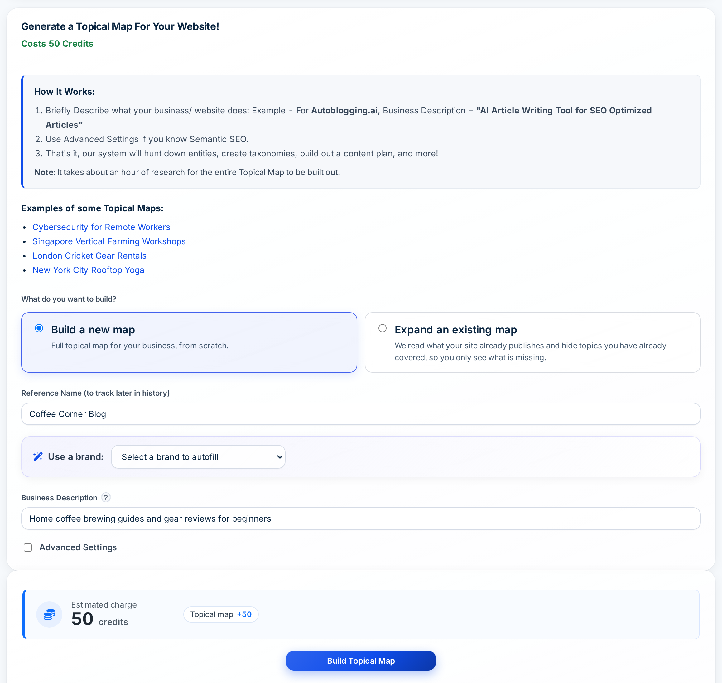 Autoblogging.ai topical map