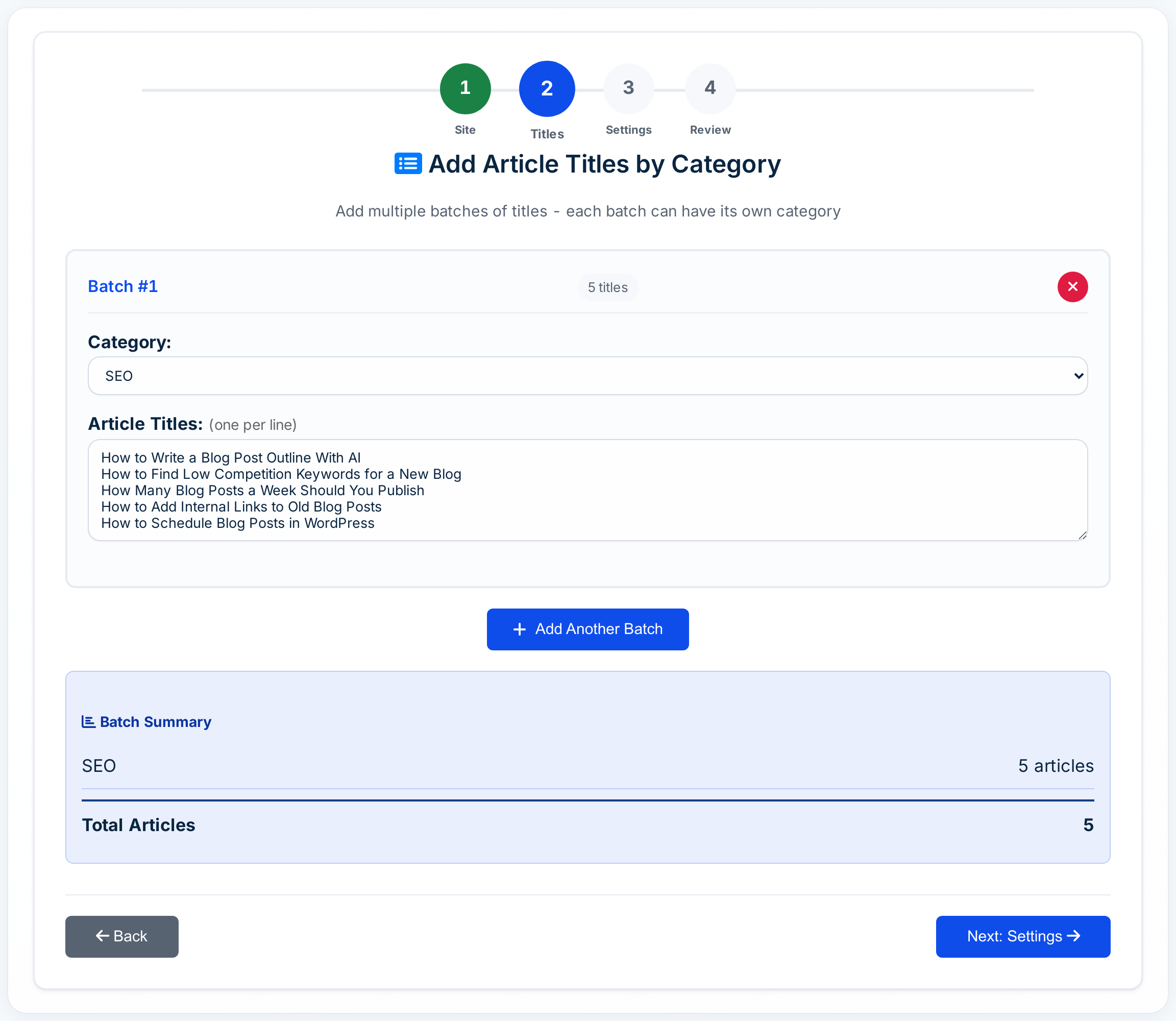 Autoblogging.ai WordPress bulk mode batch by category