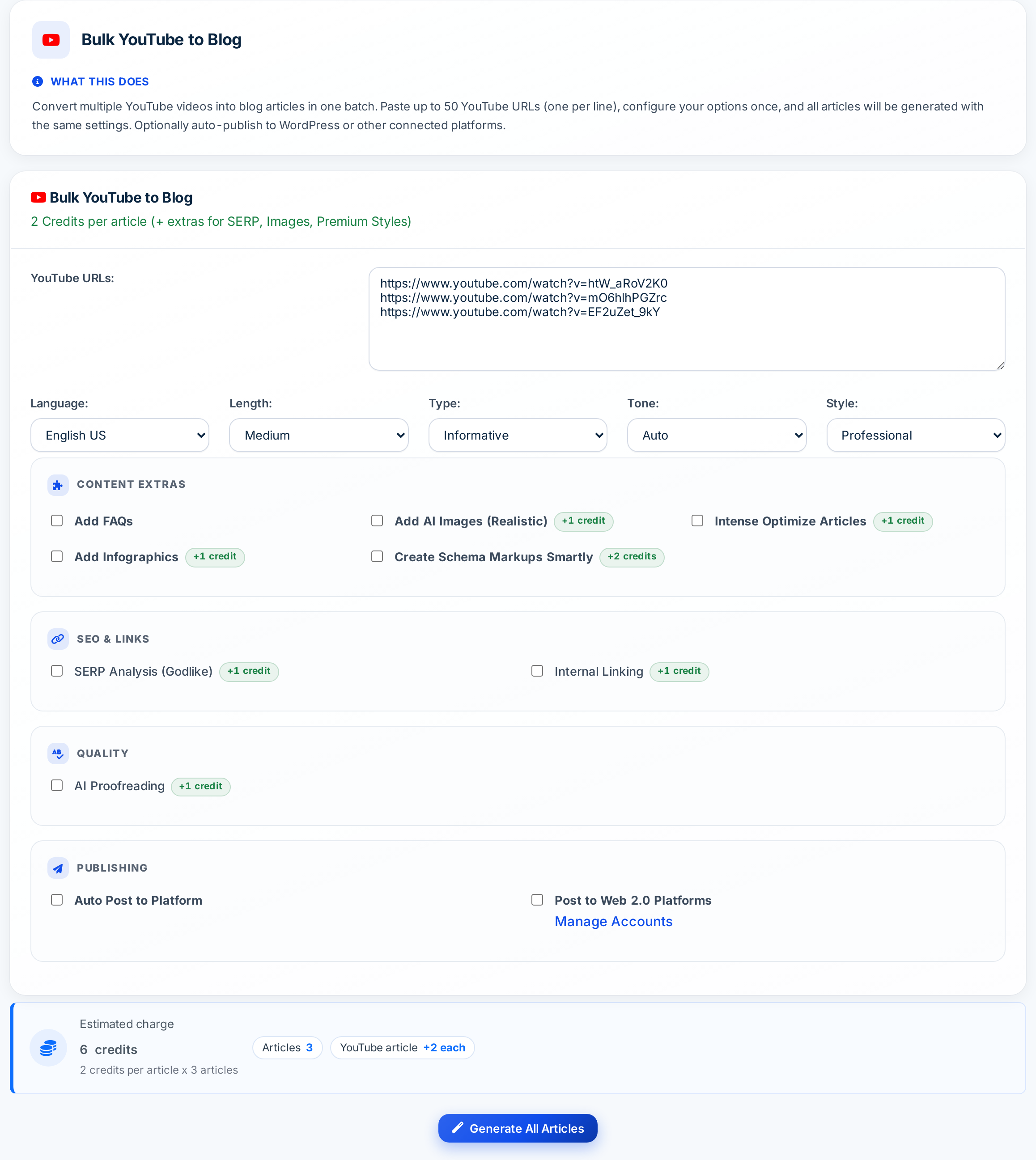 Autoblogging.ai bulk YouTube to blog