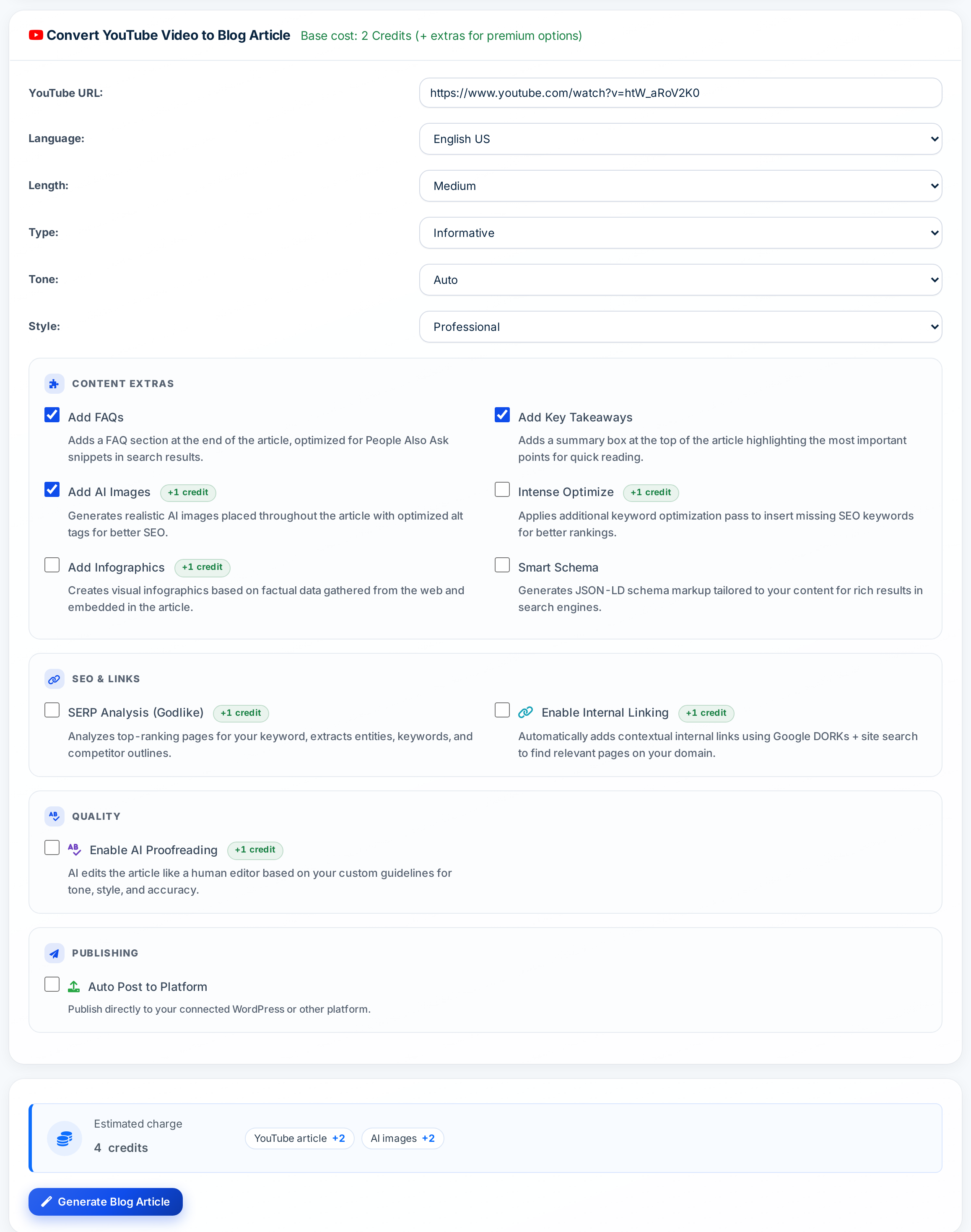 Autoblogging.ai YouTube to blog